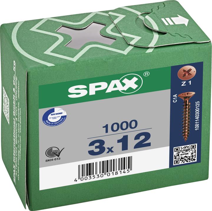 Produktbild Spax Senkkopf Bremsrippen Kreuzschlitz Z1 Vollgewinde Brueniert (1000 Schrauben pro Stück)