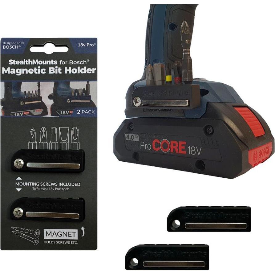 StealthMounts, Chiave a bussola, BH-BO-BLK-2 Schwarzer Bit-Halter für Bosch 18v (2er Pack)