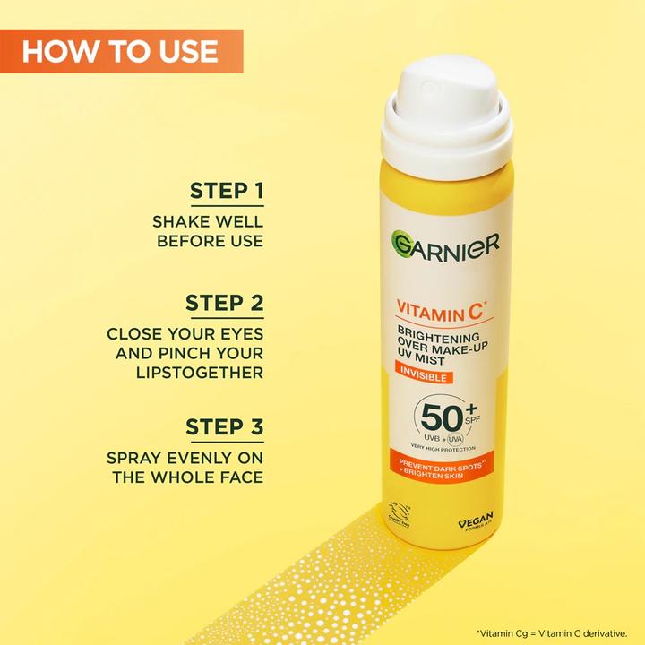 Image du produit Garnier Vitamin C Brightening Over Make-Up UV Mist (Spray solaire, SPF 50+, 75 ml)