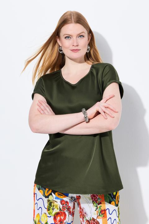 Produktbild Ulla Popken Satinblusenshirt, Classic, Rundhals mit Glitzernaht, ärmellos (50, 52)
