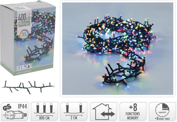 Image du produit Koopman LED-Clusterlichterkette bunt, 400 LEDs, Grünes Kabel, Innen/Aussen, 11m (11 m)