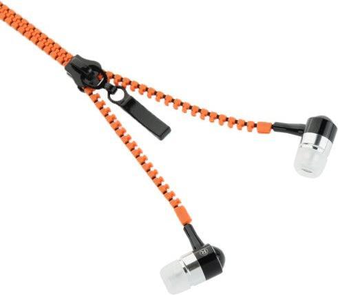 Image du produit Hermex Casque stéréo intra-auriculaire à fermeture éclair + fiche AUX plaquée or + ON OFF - Orange (Filaire)