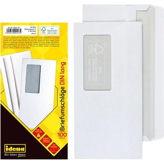 Thumbnail - Idena, Briefumschlag, BU DL weiss 75g 100er sk m.F. FSC-Mix (DIN lang (11 x 22 cm), 100 x)