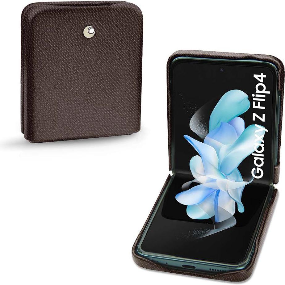 Thumbnail - Noreve Lederschutzhülle Samsung Galaxy Z Flip4 (Samsung Galaxy Z Flip4), Smartphone Hülle, Braun