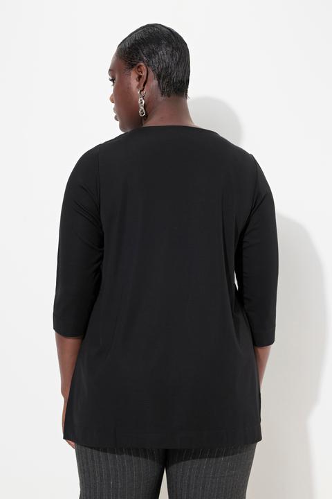 Immagine prodotto Ulla Popken Maglia dal taglio svasato con perline, ricami, scollo a girocollo e maniche a 3/4 (42, 44)