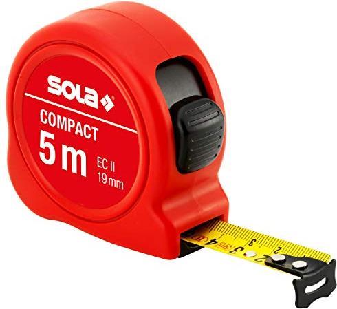 Actual product image Sola Messwerkzeuge Tape measure - COMPACT - 5m / 19mm - pocket tape measure with belt clip - steel tape, yellow (5 m)