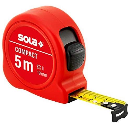 Sola Messwerkzeuge, Längenmesswerkzeug, Bandmass - COMPACT - 5m / 19mm - Taschenbandmass mit Gürtelclip - Stahlband, gel...