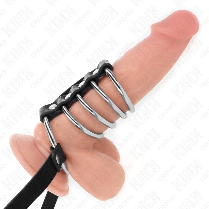 Produktbild Kink 5 PENISRINGE 3,8 CM BIS 5 CM METALL MIT LEDERGURT 112 CM (3.80 cm)