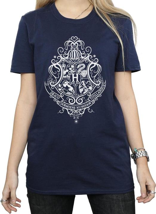 Actual product image Womens/Ladies Hogwarts Draco Dormiens Crest Cotton Boyfriend T-Shirt (3XL)