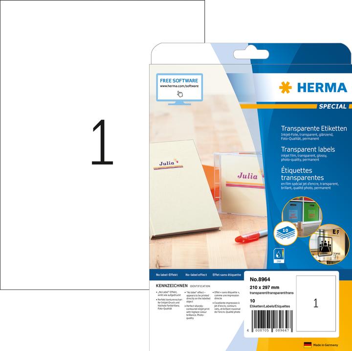 Actual product image HERMA Transparent inkjet labels A4