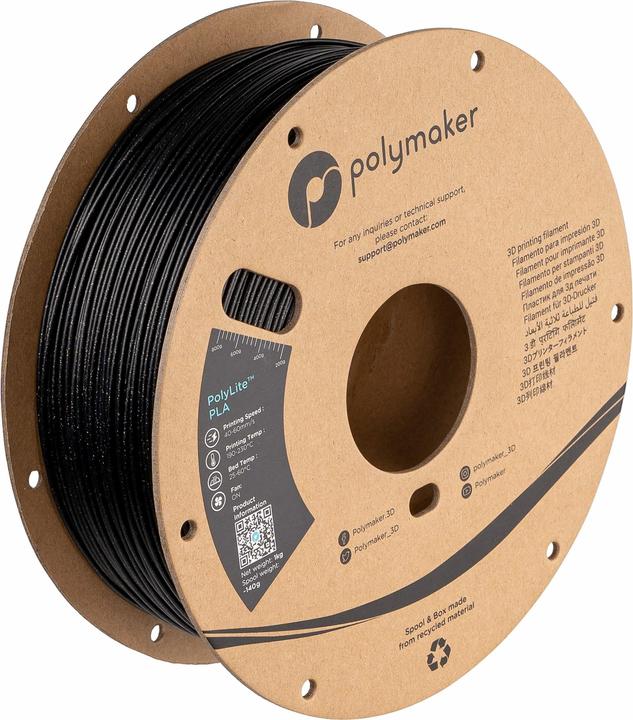 Actual product image Polymaker PolyLite PLA Galaxy Black 1.75mm 1kg (PLA, 1.75 mm, 1000 g, Black)