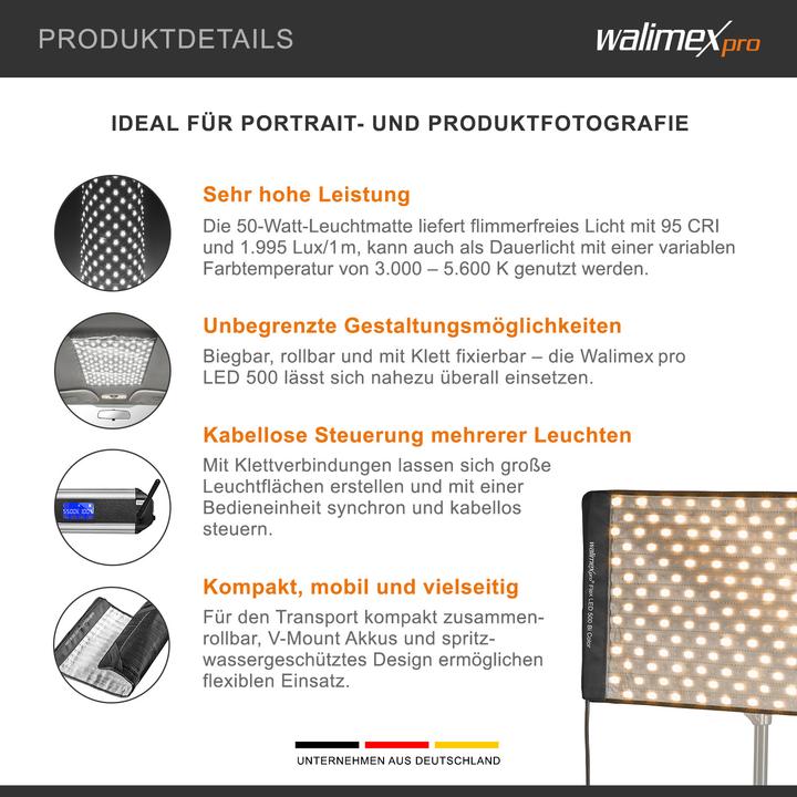 Produktbild Walimex pro Flex LED 500 Bi Color Leuchtmatte inkl. Softbox 50W Flächenleuchte (Flächenleuchte)
