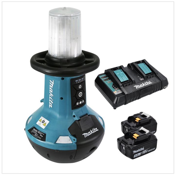 Produktbild Makita DML 810 PT Akku LED Flächenlicht 18 / 36 V ( 2 x 18 V ) 5500 lm IP54 + 2x Akku 5,0 Ah + Doppe (5500 lm)