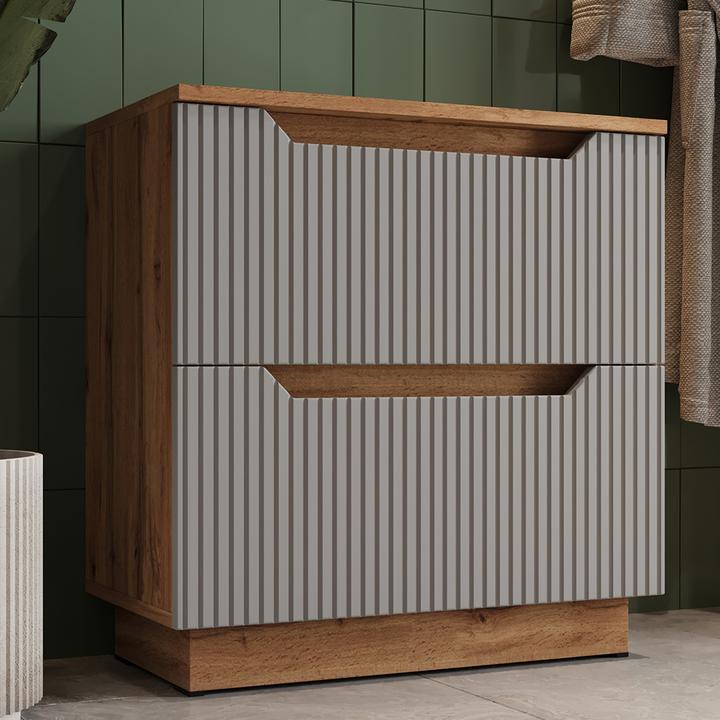 Actual product image Vicco Waschbeckenunterschrank Lotta, Eiche/grau gestreift, 59.8 x 62.5 cm mit 2 Schubladen (59.80 x 32 x 62.50 cm)