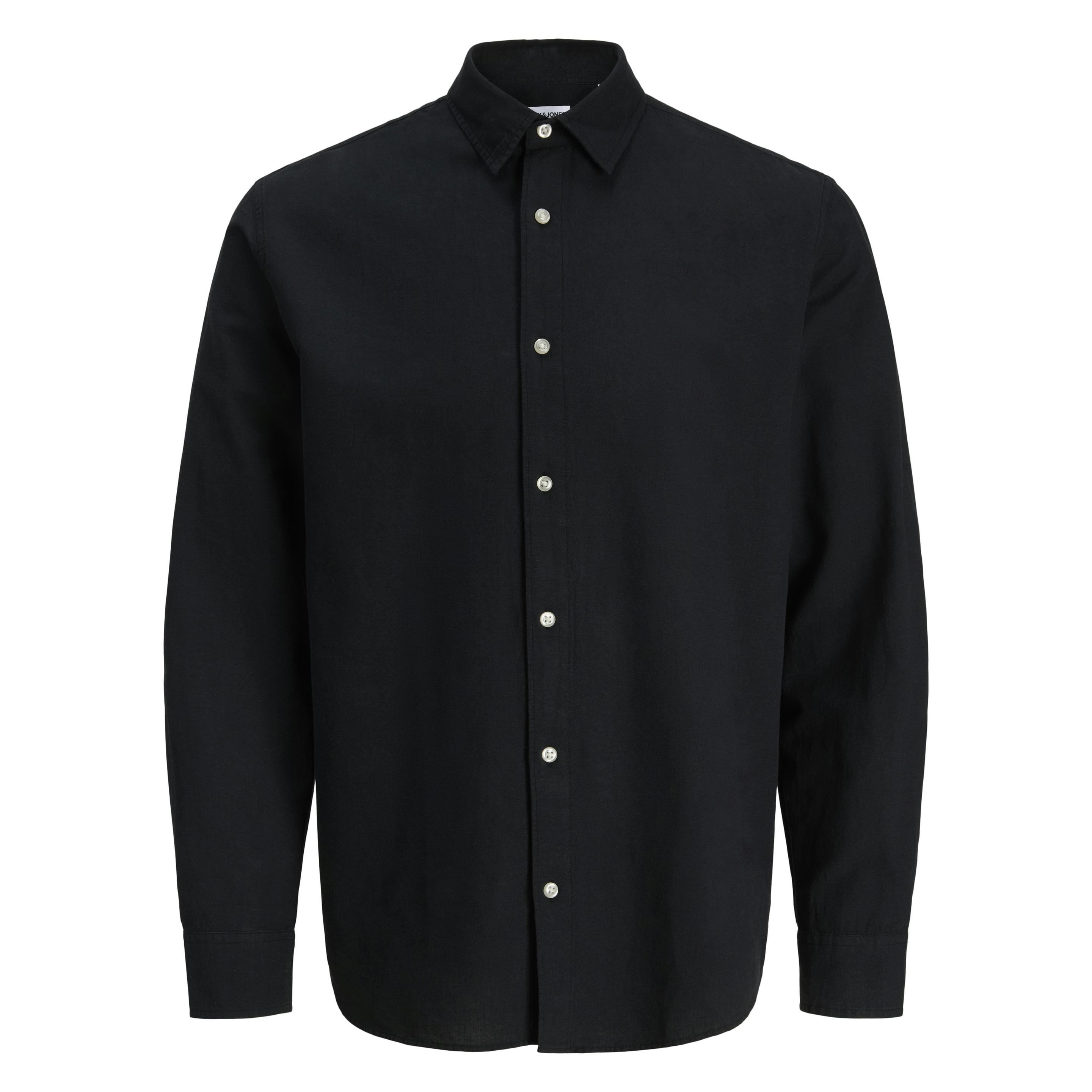 Jack & Jones, Herren, Hemden, Jjebreeze Linen Blend Shirt L/S Sn, Schwarz, (M)
