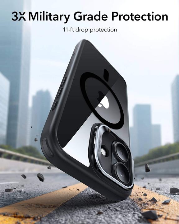 Actual product image ESR Classic Hybrid Magnetic Case (Camera Control, Stash Stand), for iPhone 17, Clear Black (Apple iPhone 17)