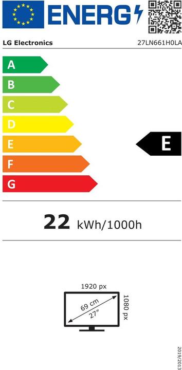 Energie-Label LG Hotel TV 27LN661H (27", LED, WXGA)