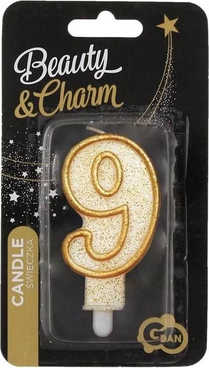 GoDan Cijferkaars met gouden rand en glitter - 9 - 1 st. universeel (1 Pcs.)