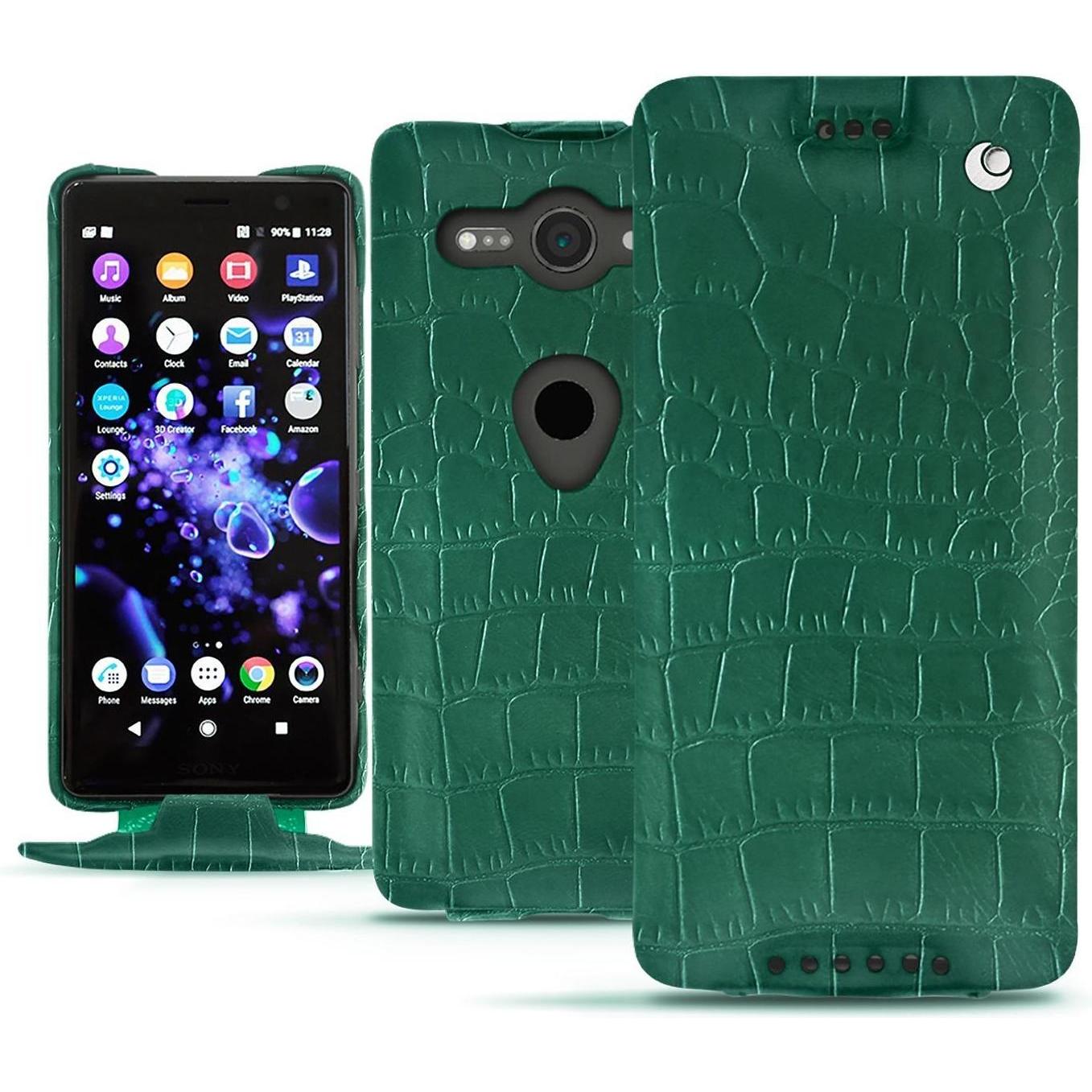 Noreve Lederschutzhülle vertikal (Sony Xperia XZ2 Compact), Smartphone Hülle, Grün