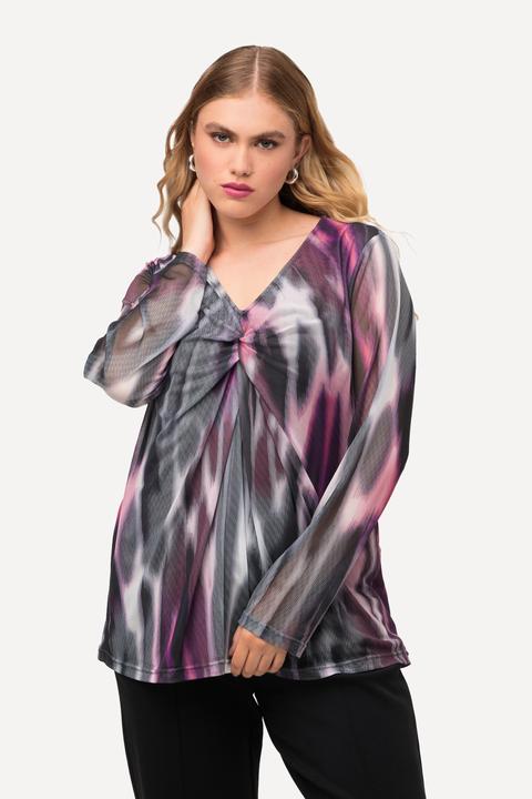 Produktbild Ulla Popken Mesh-Shirt, doppellagig, V-Ausschnitt, Langarm (56)