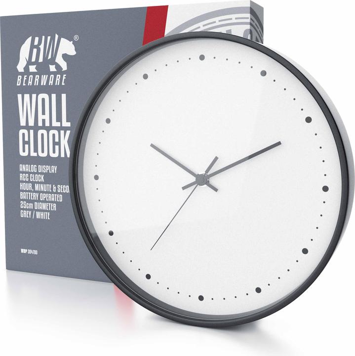 Actual product image Bearware Radio-controlled wall clock, round 24.8 cm diameter, analogue display, DCF signal, battery (24.80 cm)
