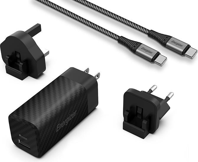 Energizer Power-Delivery Ladegerät – 65 W – EU/UK/US inkl. USB-C zu USB-C Kabel (65 W)