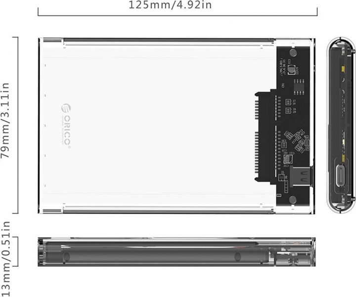 Actual product image Orico USB-C 3.1 SSD HD 2.5" Hard Drive Enclosure (2.5")