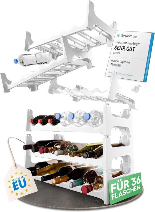 Produktbild Novaliv Weinregal für 36 Flaschen | Flaschenregal weiss | Regal stabilem Kunststoff (Weiss, 6) (60 x 28 x 14 cm, 36 Fl.)