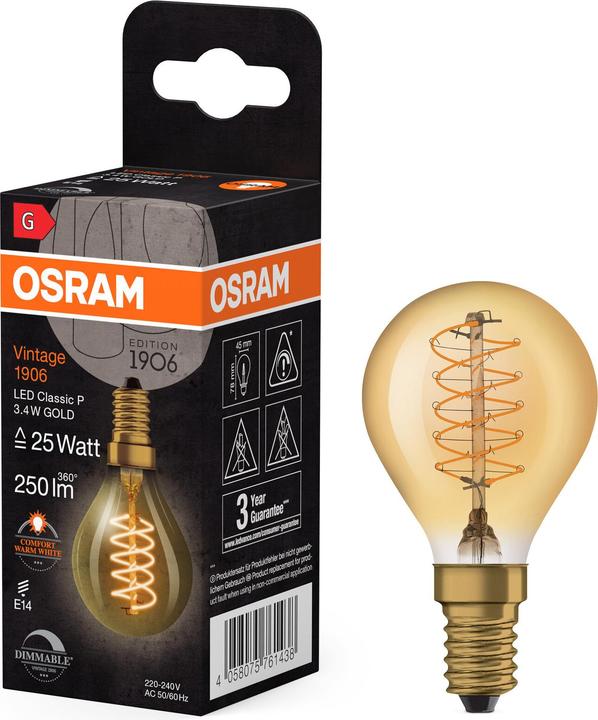 Actual product image Osram Vintage 1906 (E14, 3.40 W, 250 lm, 1 x, G)