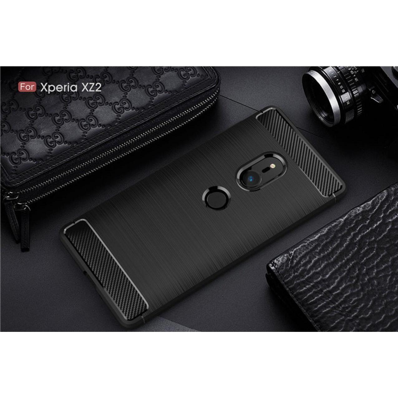 Thumbnail - Screenguard Sony Xperia XZ2 Hülle Carbon Brushed Soft TPU (Sony Xperia XZ2), Smartphone Hülle, Schwarz
