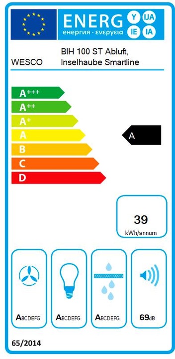 Energie-Label Berbel Inselhaube Smartline BIH 100 ST Abluft (4011576-000) (Inselhaube)