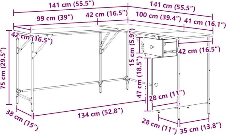 Immagine prodotto vidaXL Eck-Schreibtisch (141 x 141 x 75 cm)