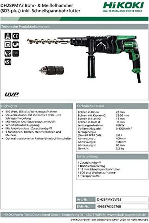 Image du produit Hikoki Punch DH28PMY2 avec griffe interchangeable