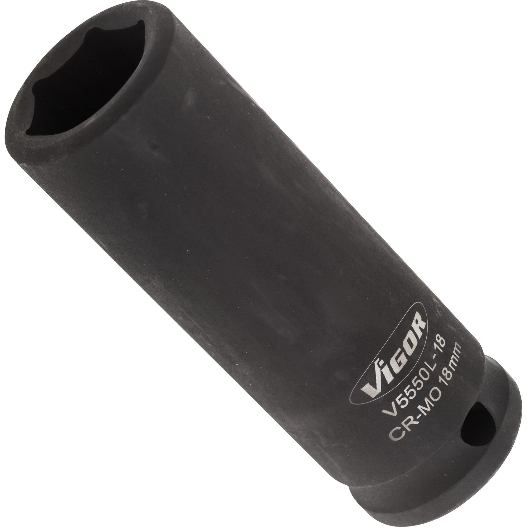 Vigor, Steckschlüssel + Stecknuss, Kraftsteckschlüssel lang 1/2" SW 18 (18 mm)