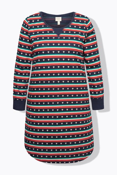 Immagine prodotto Ulla Popken Camicia da notte con righe con cuori, scollo a girocollo, maniche lunghe e cotone biologico (46, 48)