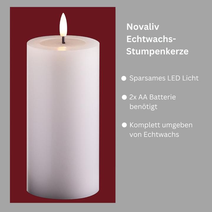 Actual product image Novaliv 3er Set Led Kerzen flackernde Flamme mit Echtwachspiegel weiss 7,5cm ø 1x 15 cm, 1x12,5 cm, 1x10 cm (3x)
