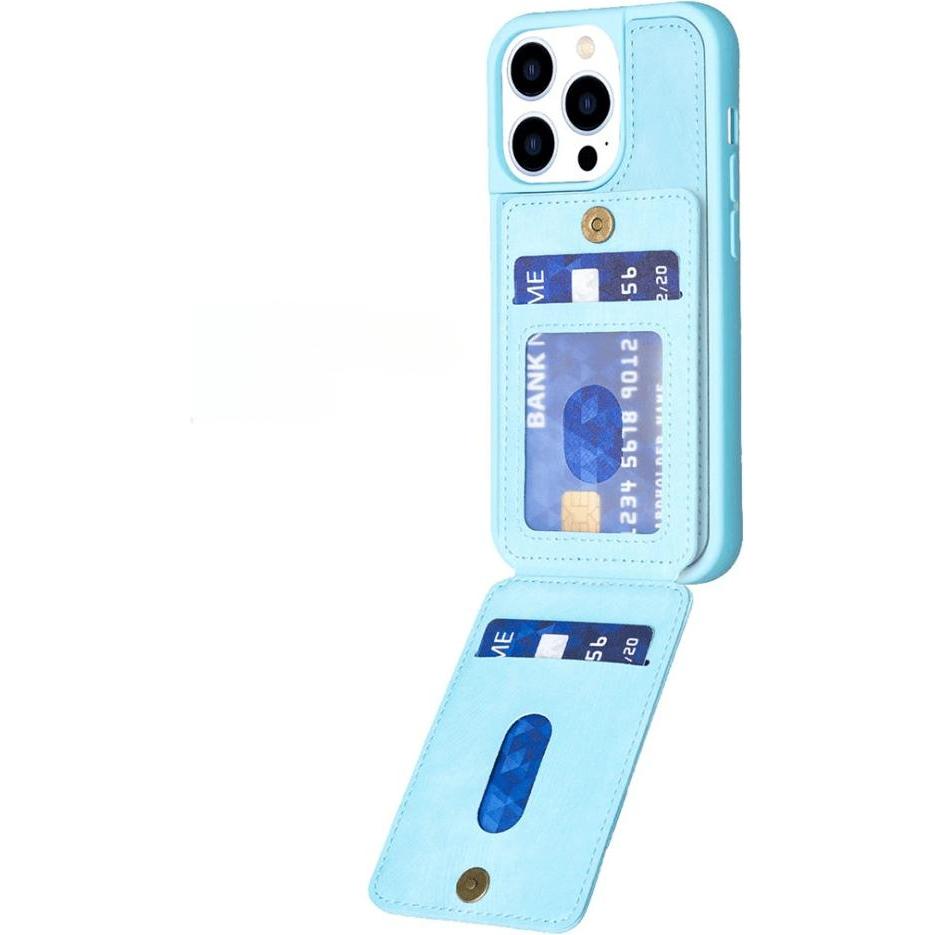 Thumbnail - Cover-Discount iPhone 15 Pro - Kickstand Case mit Kartenfächer blau (Apple iPhone 15 Pro), Smartphone Hülle, Blau