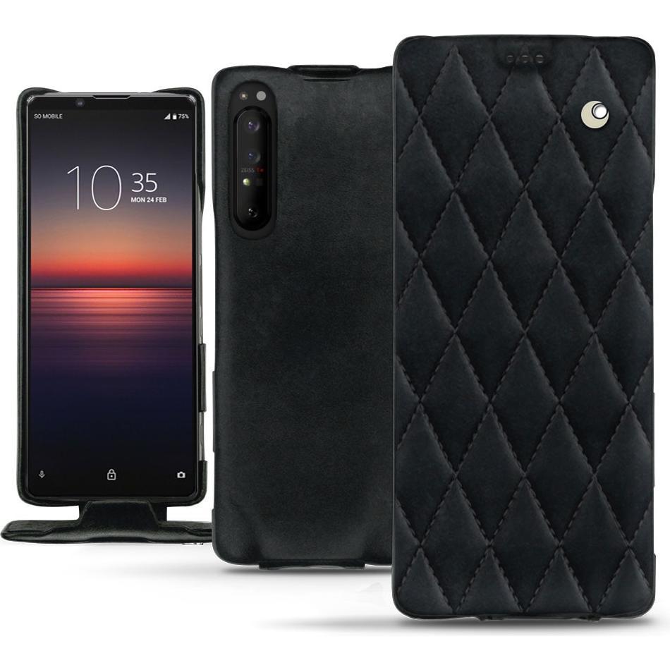 Noreve Lederschutzhülle vertikal (Sony Xperia 1 II), Smartphone Hülle, Schwarz