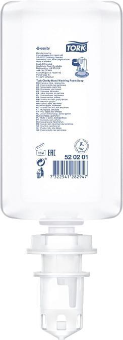 Tork 520201, Hands, Foam soap, Transparent, 1000 ml, 1.03 kg, 92 mm (Flüssigseife, 1000 ml)