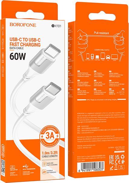 Immagine prodotto Borofone USB-C to USB-C Kabel BX101 Creator, 60W, 3A, 1m, Weiss (1 m, 60 W)