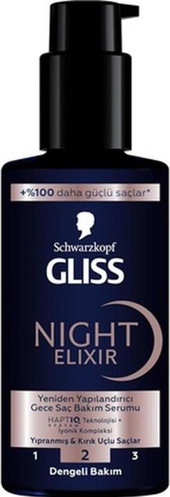 Image du produit Schwarzkopf Gliss Night Elixir Reconstruction Traitement de nuit régénérant sans rinçage Pour les cheveux (100 ml)