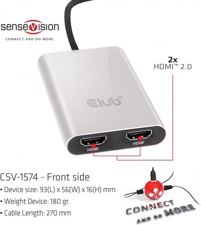Produktbild Club 3D Thunderbolt 3 auf Dual HDMI 2.0 (HDMI, 20 cm)