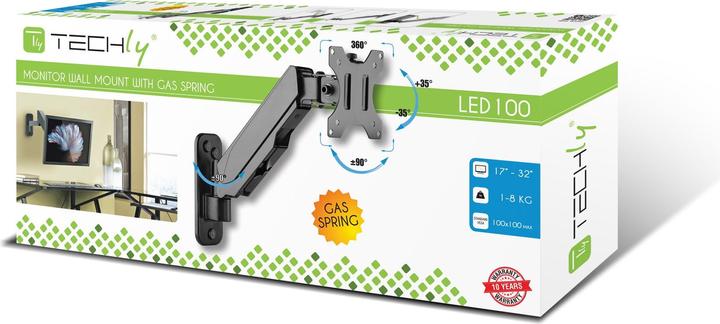 Produktbild Techly Klammer für LCD TV (einstellbarer Arm) - Schwarz - Bildschirmgrösse: 43.2-81.3 cm (Wand, 32.01", 8 kg)