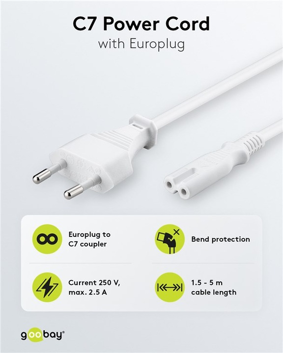 Actual product image Goobay Euro connection cable, 1.5 m, white (1.50 m)