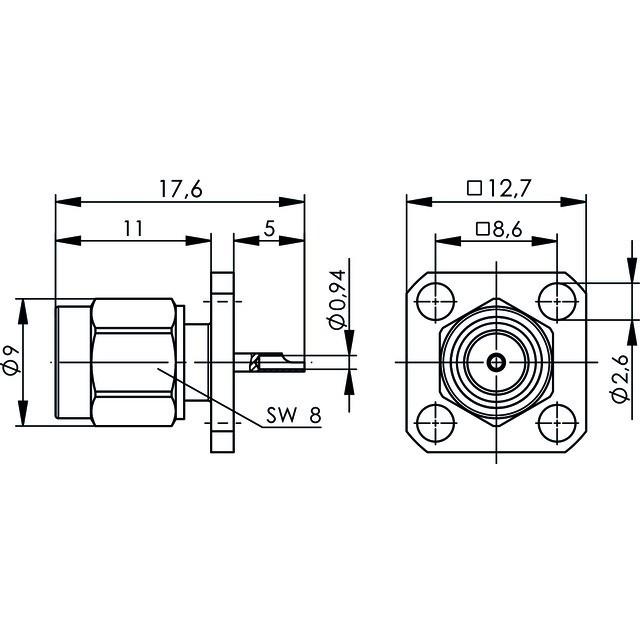 Thumbnail - Telegärtner SMA-Einbaustecker mit Flansch Z29, Gold (Standard), Elektronikkabel + Stecker, Gold