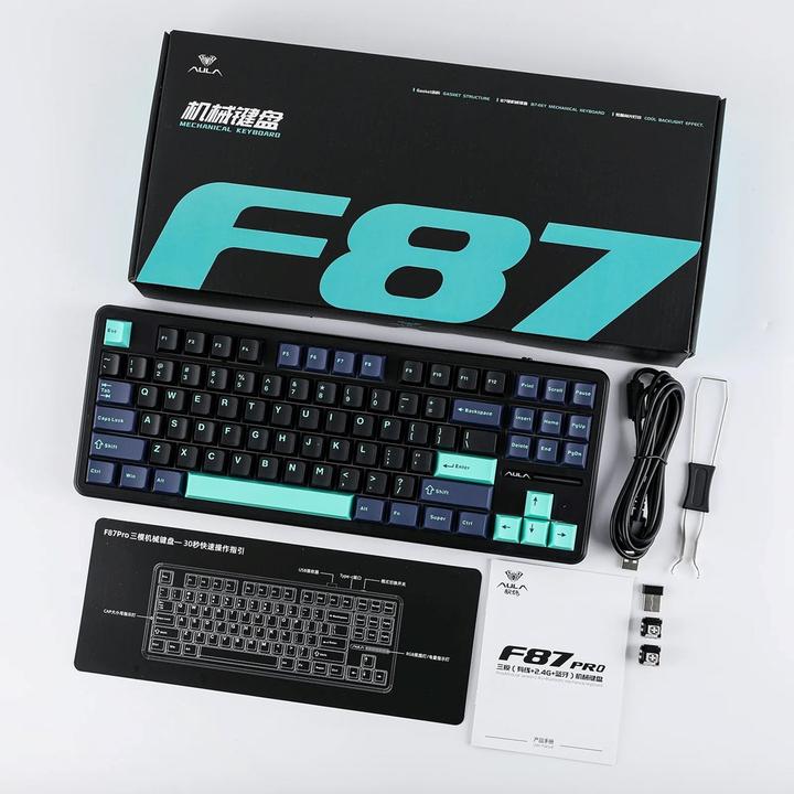 Produktbild Aula Gasket F87 Pro Tastatur Schwarz Cyan Blau GrayWoodV4 RGB (DE, Kabelgebunden, Kabellos)