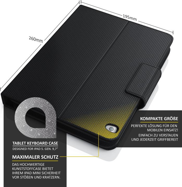 Produktbild Aplic Tablet Tastatur, Kunststoffcase, Funktionstasten, QWERTZ Bluetooth, für Apple iPad 9.7 (DE, iPad 2017 (5. Gen))