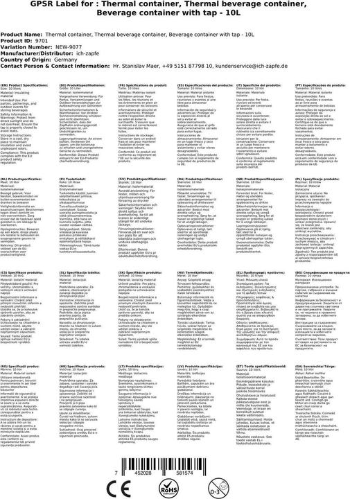 Produktbild Ich-zapfe Thermogetränkebehälter, Getränkebehälter mit Zapfhahn - 10L