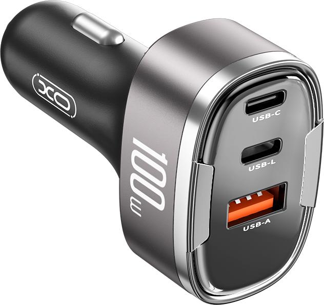 Image du produit xO chargeur de voiture CC61 PD QC 3.0 100W 1x USB 1x USB-C 1x Lightning gris