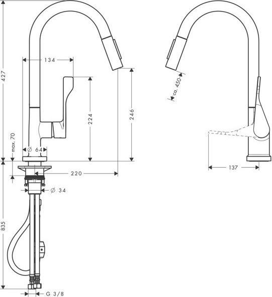 Image du produit hansgrohe Mitigeur monocommande pour évier AXOR CITTERIO DN 15 avec douchette extractible Stain steel optic
